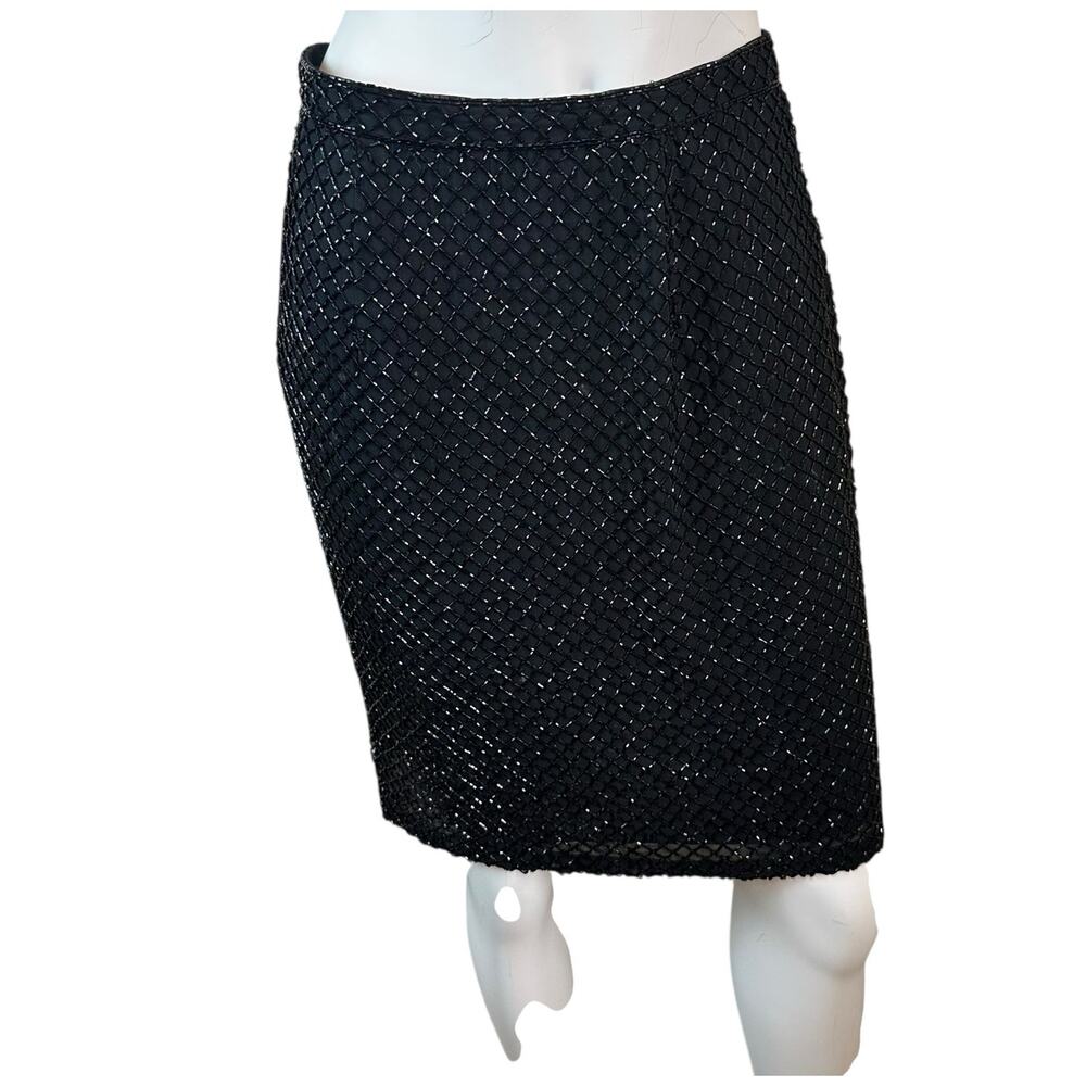 Vintage Black Tie Oleg Cassini Black Formal Straight Beaded Skirt sz 8